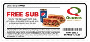 quiznos coupon free sub